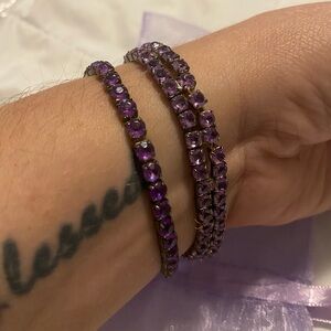 Purple stone bracelets, stretchy fashion jewelry. 1 single & 1 double strand